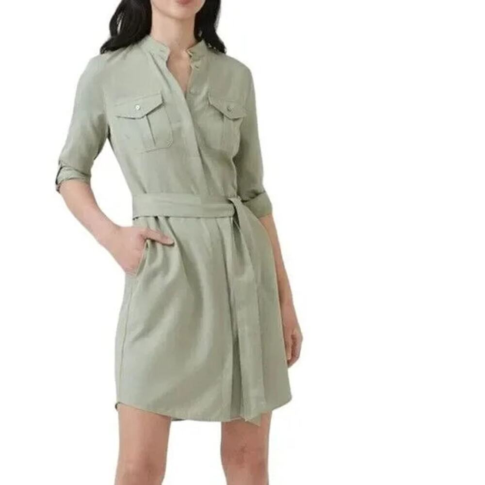 NWOT UNTUCKIT Olivia Sage green button front belted utility dress size US 8